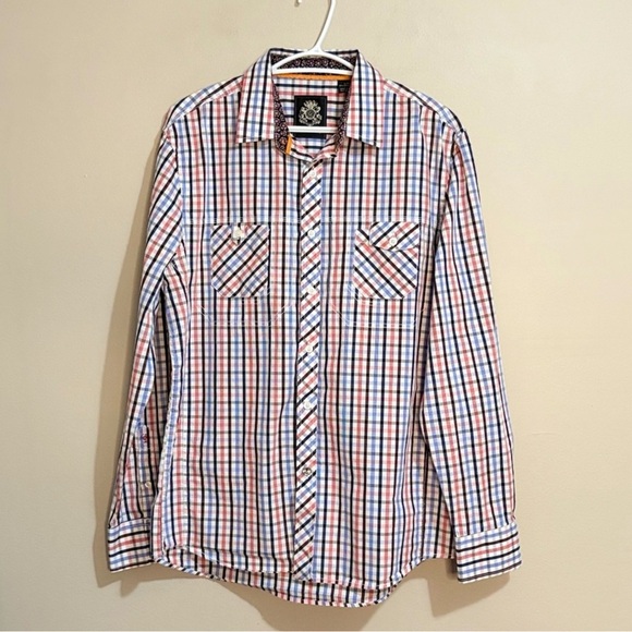 English Laundry White Blue & Red Plaid Cotton Button Up Dress Shirt - Picture 1 of 14